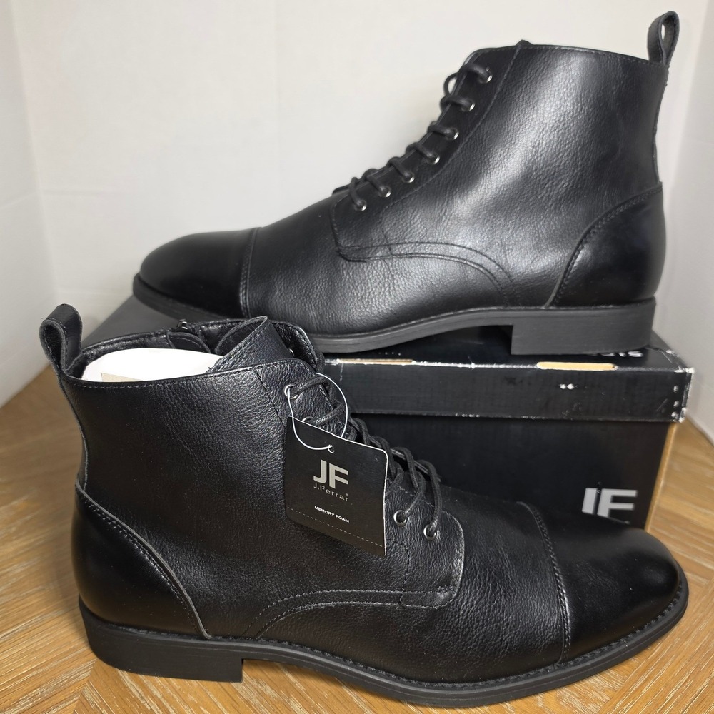 J Ferrar Colebrook Men Black Cap Toe Dress Boots Memory Foam Size 12M NWOB